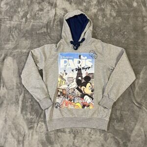 Disney Hoodie Gray Paris Bon Voyage Mickey Sweatshirt XXL L Vintage Womens VTG